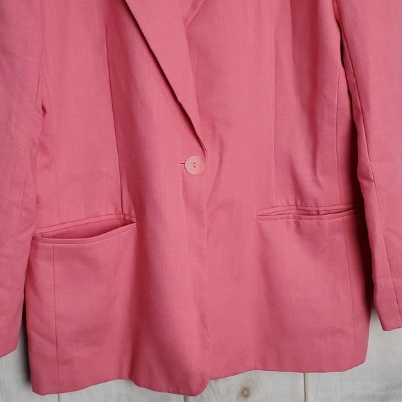 Vintage 90's Joan Leslie Bright Pink Button Down Blazer Jacket Size 12 - Picture 2 of 9